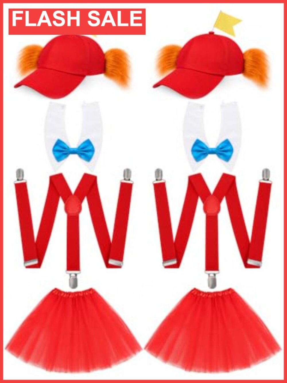 10 Pc Tweedle Dee Dum Costume Set Tutu Skirt Suspenders Halloween Cosplay